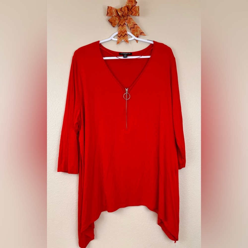 Cable and Gauge Elegant Red V-Neck Top